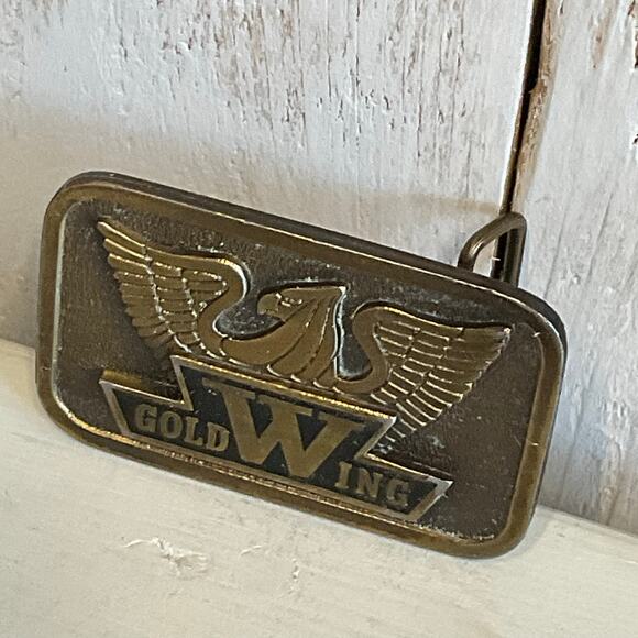 Vintage Hit Line USA Gold Wing Belt Buckle Honda Motorcycle Biker Retro - Picture 2 of 6